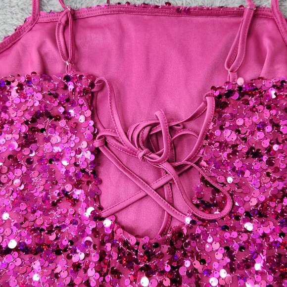 Wild Fable Mini Dress Womens S Pink Sequin With Adjustable Straps & Side Slit - Picture 5 of 16